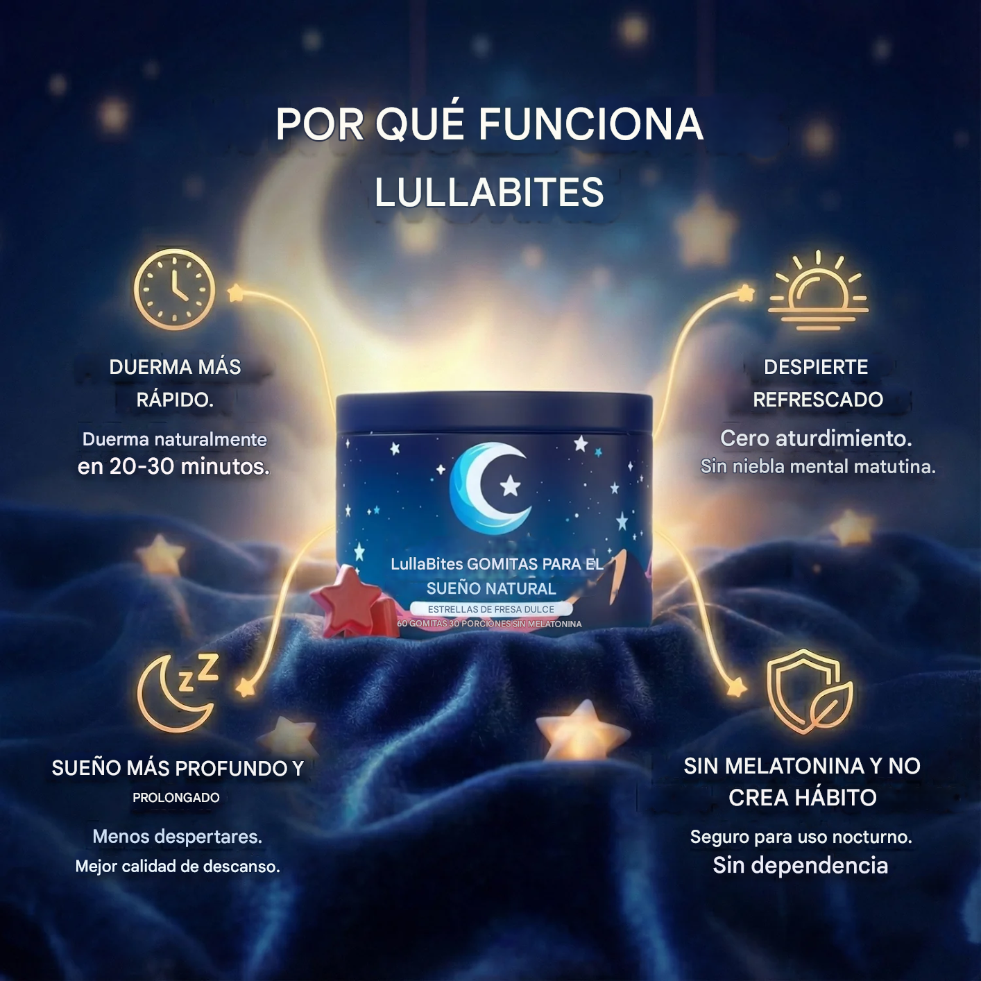 🍓 GOMITAS LullaBites® – Sueño Natural y Reparador sin Melatonina