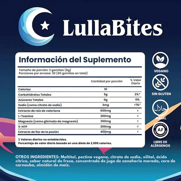 🍓 GOMITAS LullaBites® – Sueño Natural y Reparador sin Melatonina